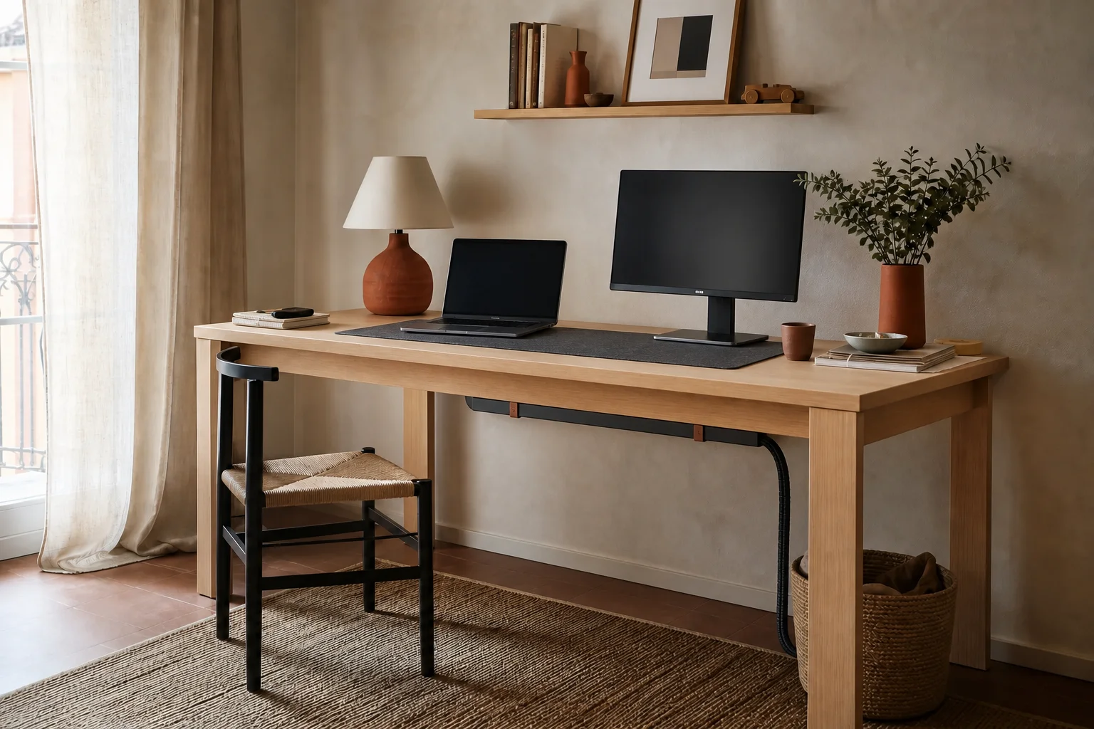 The same desk after cable organization